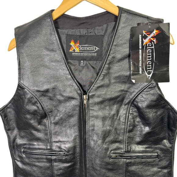 Xelement Womens Leather Motorcycle Vest XL Black Biker NWT Zip Front Pockets - Picture 4 of 9